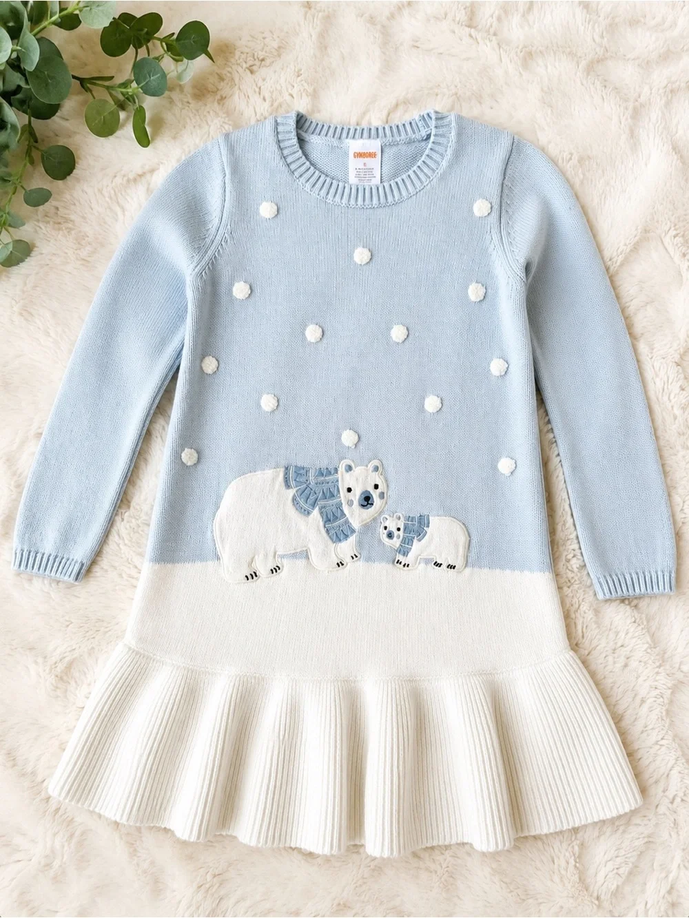 Gymboree Polar Bear Sweater Dress Girls Size 6 Blue White Knit Winter Holiday